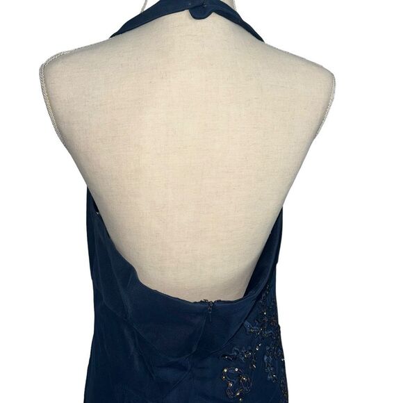 Xscape Solid Dark Blue Strapless Halter mermaid Formal long Dress Floral size 16 - Picture 9 of 16